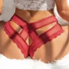 Culotte sexy à lanières dos ouvert (rouge, vue de dos) Culotte sexy dos ouvert à lanières