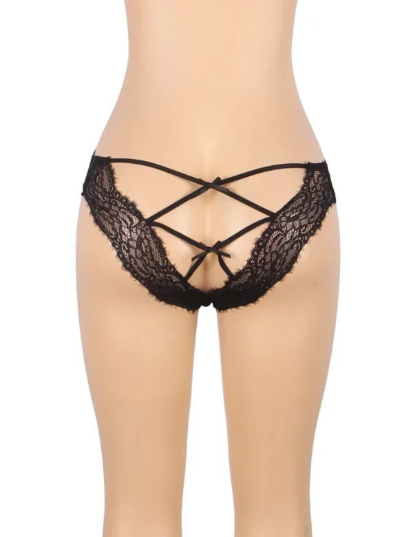 Culotte sexy dos ouvert à doubles lanières (noir) (3) Culotte sexy dos ouvert à doubles lanières