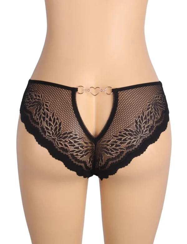 Culotte sexy ouverte à bijou cœur noir (1) Culotte sexy ouverte à bijou cœur