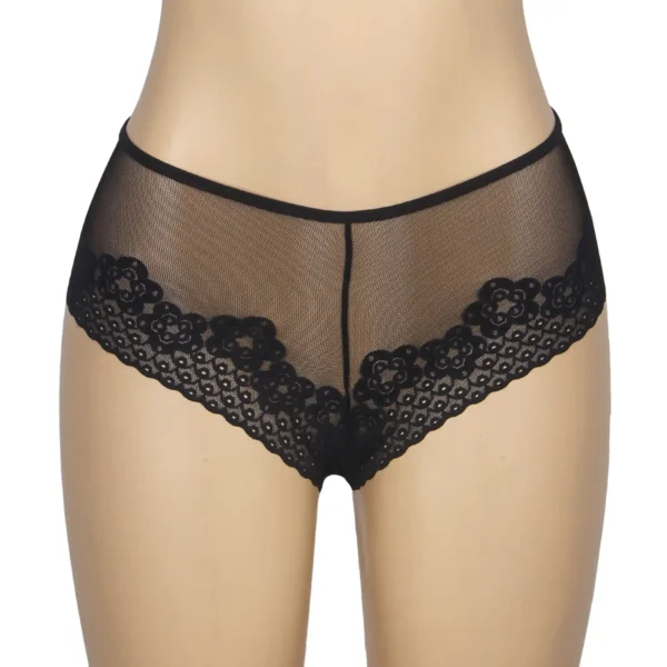 Culotte transparente résille et fleurs noir (7) Culotte transparente résille et fleurs