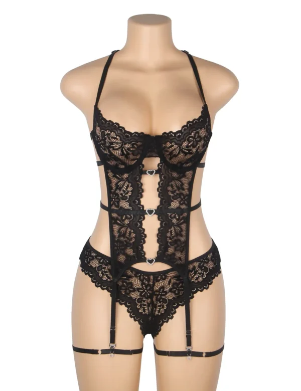 Ensemble dentelle guêpière noire et string à bijoux (8) Ensemble dentelle guêpière noire et string à bijoux