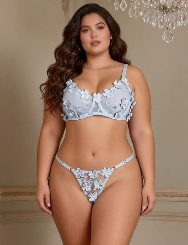 Ensemble lingerie bleu fleurs et transparence (4) Ensemble lingerie bleu fleurs et transparence