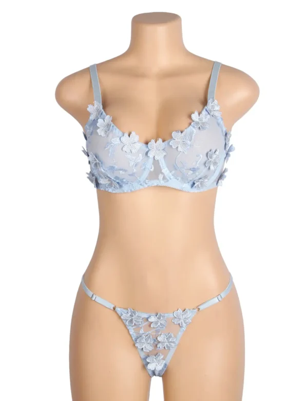 Ensemble lingerie bleu fleurs et transparence (5) Ensemble lingerie bleu fleurs et transparence