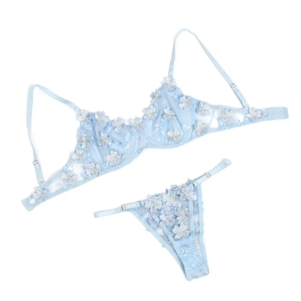 Ensemble lingerie bleu fleurs et transparence (6) Ensemble lingerie bleu fleurs et transparence