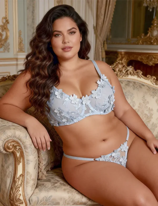 Ensemble lingerie bleu fleurs et transparence (8) Ensemble lingerie bleu fleurs et transparence