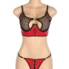 Ensemble lingerie cuir rouge à résille et anneaux (2) Ensemble lingerie cuir rouge à résille et anneaux