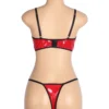 Ensemble lingerie cuir rouge à résille et anneaux (3) Ensemble lingerie cuir rouge à résille et anneaux