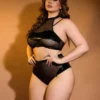 Ensemble lingerie culotte haute cuir et résille (3) Ensemble lingerie cuir culotte haute et résille