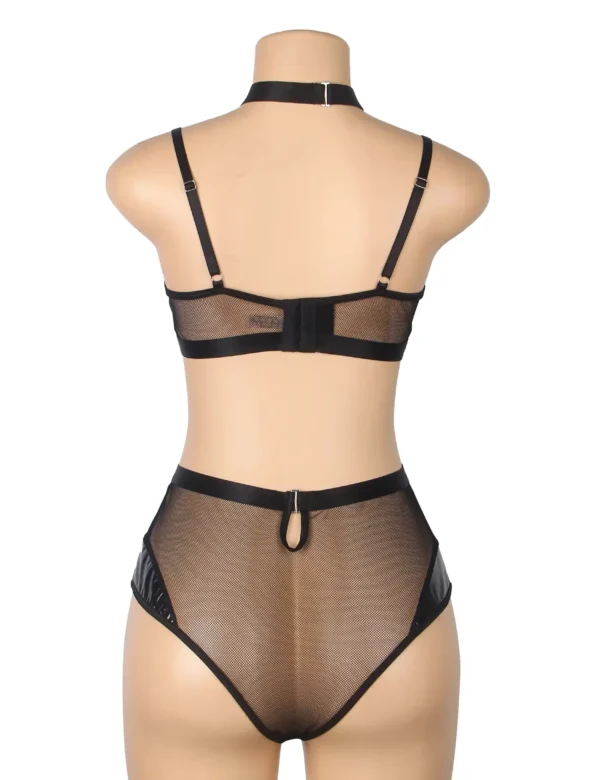 Ensemble lingerie culotte haute cuir et résille (4) Ensemble lingerie cuir culotte haute et résille