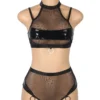 Ensemble lingerie culotte haute cuir et résille (5) Ensemble lingerie cuir culotte haute et résille