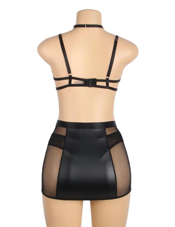 Ensemble lingerie effet cuir résille et lacets (7) Ensemble lingerie effet cuir résille et lacets