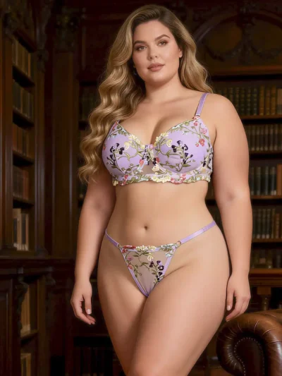 Ensemble lingerie lilas à fleurs brodées (1) Ensemble lingerie lilas à fleurs brodées
