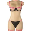 Ensemble lingerie noir et rose fluo à lanières (2) Ensemble lingerie noir et rose fluo à lanières