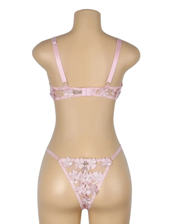 Ensemble lingerie rose fleurs et transparence (2) Ensemble lingerie rose fleurs et transparence