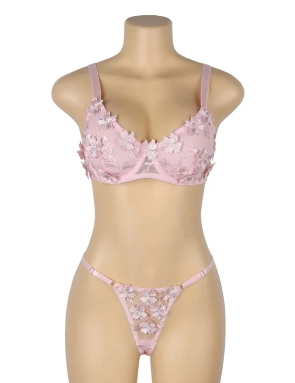 Ensemble lingerie rose fleurs et transparence (3) Ensemble lingerie rose fleurs et transparence