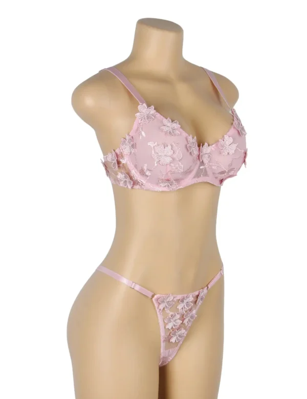 Ensemble lingerie rose fleurs et transparence (4) Ensemble lingerie rose fleurs et transparence