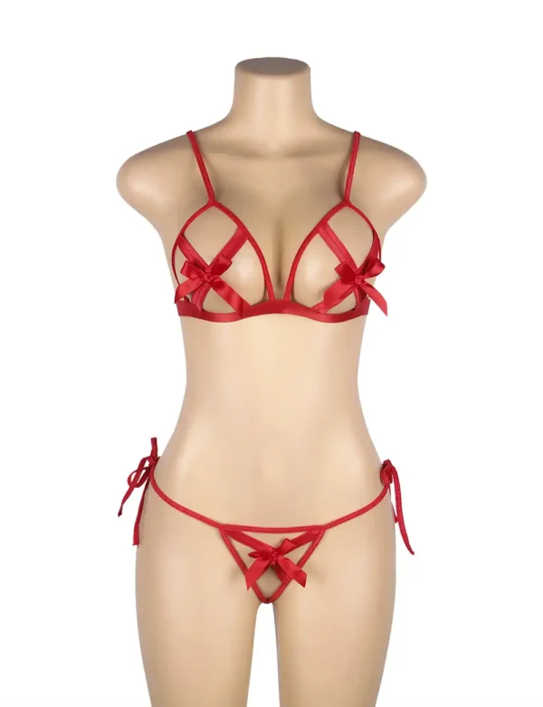 Ensemble lingerie rouge à nœuds (3) Ensemble lingerie rouge à nœuds