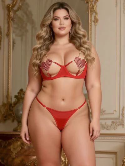 Ensemble lingerie rouge bijou cœur et chaînes (1) Ensemble lingerie rouge bijou cœur et chaînes