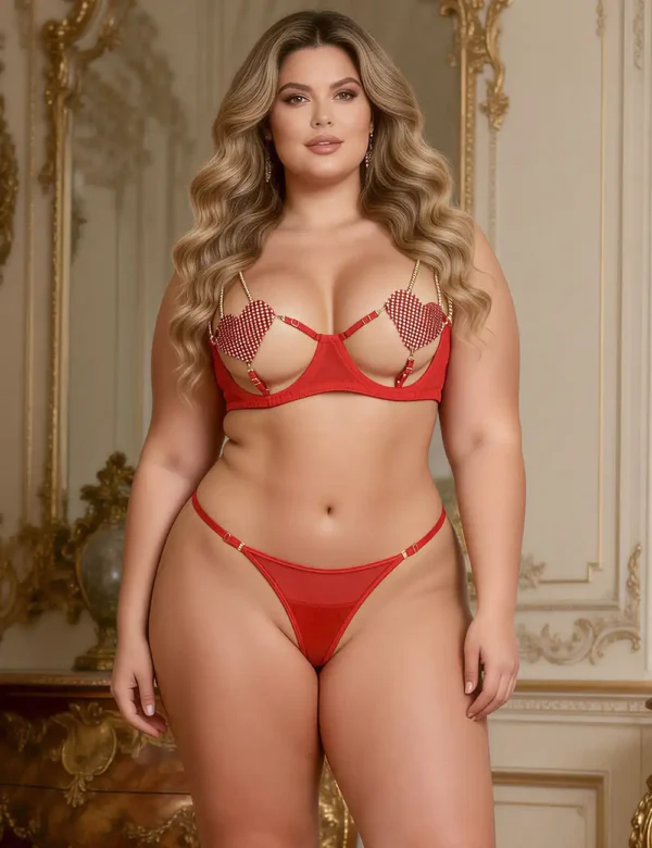 Ensemble lingerie rouge bijou cœur et chaînes (1) Ensemble lingerie rouge bijou cœur et chaînes
