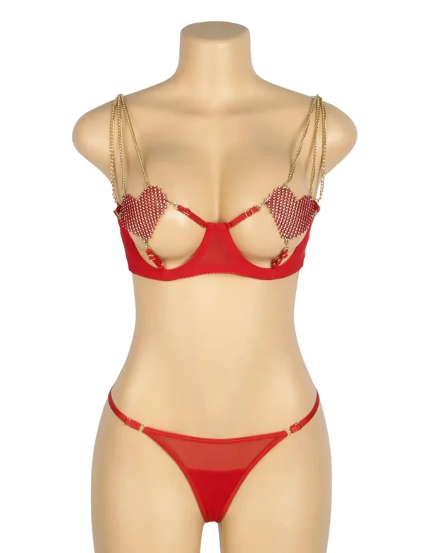 Ensemble lingerie rouge bijou cœur et chaînes (5) Ensemble lingerie rouge bijou cœur et chaînes