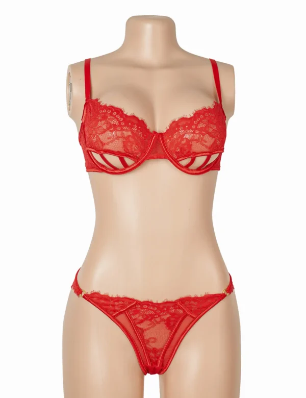 Ensemble lingerie sexy rouge en dentelle (2) Ensemble lingerie sexy rouge en dentelle