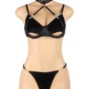Ensemble lingerie velours noir à lanières (5) Ensemble lingerie velours noir à lanières