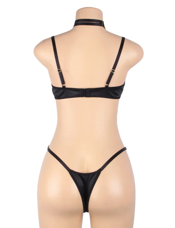 Ensemble lingerie velours noir à lanières (6) Ensemble lingerie velours noir à lanières