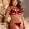 Ensemble lingerie velours rouge à lanières (1) Ensemble lingerie velours rouge à lanières