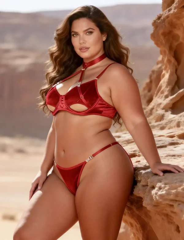 Ensemble lingerie velours rouge à lanières (3) Ensemble lingerie velours rouge à lanières