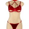 Ensemble lingerie velours rouge à lanières (4) Ensemble lingerie velours rouge à lanières