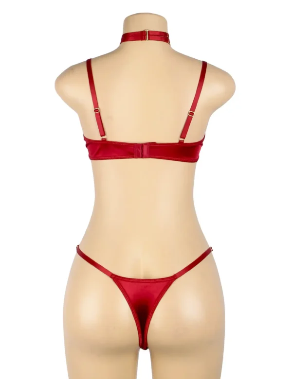 Ensemble lingerie velours rouge à lanières (5) Ensemble lingerie velours rouge à lanières