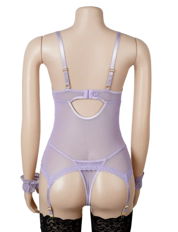 Guêpière lavande sexy en dentelle avec menottes (3) Guêpière lavande sexy en dentelle avec menottes