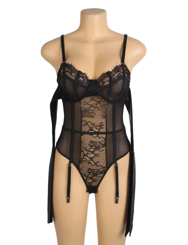 Guêpière noire à nœuds satinés et dentelle (3) Guêpière noire à nœuds satinés et dentelle