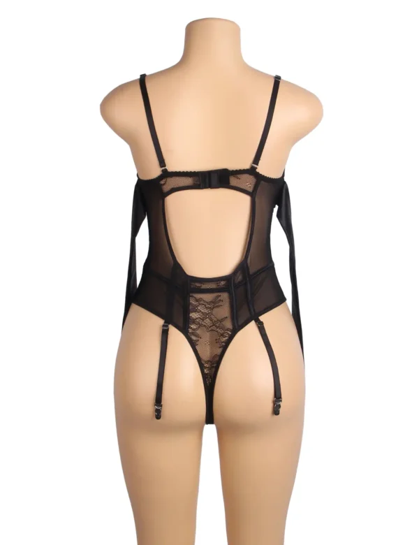 Guêpière noire à nœuds satinés et dentelle (5) Guêpière noire à nœuds satinés et dentelle