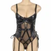 Guêpière noire effet cuir résille et lacets (5) Guêpière noire effet cuir résille et lacets