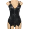 Guêpière noire effet cuir zippée (1) Guêpière noire effet cuir zippée