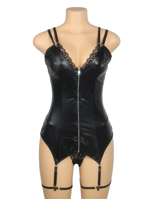 Guêpière noire effet cuir zippée (1) Guêpière noire effet cuir zippée