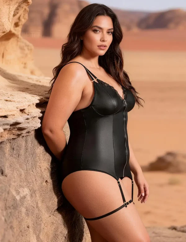 Guêpière noire effet cuir zippée (5) Guêpière noire effet cuir zippée