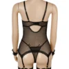 Guepière noire sexy en dentelle avec menottes (3) Guêpière noire sexy en dentelle avec menottes