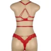 Guêpière ouverte sexy en dentelle rouge et jarretières (2) Guêpière ouverte sexy en dentelle rouge et jarretières