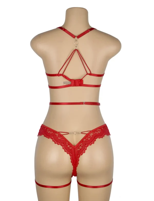 Guêpière ouverte sexy en dentelle rouge et jarretières (2) Guêpière ouverte sexy en dentelle rouge et jarretières