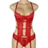 Guêpière ouverte sexy en dentelle rouge et jarretières (3) Guêpière ouverte sexy en dentelle rouge et jarretières