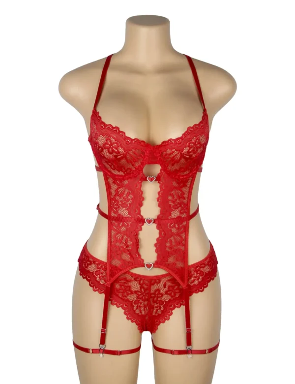 Guêpière ouverte sexy en dentelle rouge et jarretières (3) Guêpière ouverte sexy en dentelle rouge et jarretières