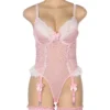 Guêpière rose et blanche en dentelle avec jarretières (4) Guêpière rose et blanche en dentelle avec jarretières