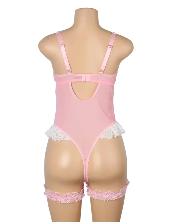Guêpière rose et blanche en dentelle avec jarretières (5) Guêpière rose et blanche en dentelle avec jarretières