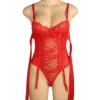 Guêpière rouge en dentelle avec attaches en satin (7) Guêpière rouge en dentelle avec attaches en satin