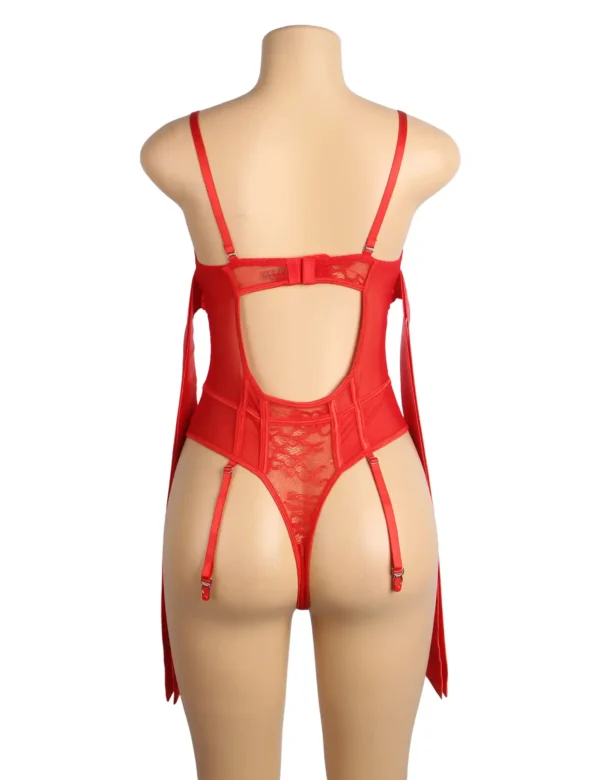 Guêpière rouge en dentelle avec attaches en satin (8) Guêpière rouge en dentelle avec attaches en satin