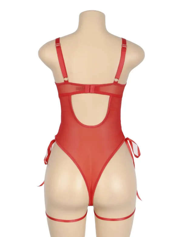 Guêpière rouge sexy cuir et résille (4) Guêpière rouge sexy cuir et résille