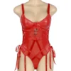 Guêpière rouge sexy cuir et résille (5) Guêpière rouge sexy cuir et résille