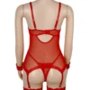 Guêpière rouge sexy en dentelle avec menottes (2) Guêpière rouge sexy en dentelle avec menottes